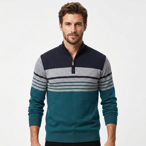 Pull en maille respirant à motif géométrique rouge et gris pour homme, avec fermeture éclair 1/4, manches classiques, idéal pour l'hiver, personnalisable à l'avant - Product Image 5