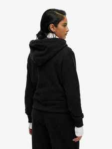 Sweat-shirt à capuche noir pour femme, coupe classique, en coton tricoté, couleur unie, avec fermeture éclair et poches, vêtement décontracté pour l'automne - Product Image 2