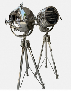 Chrome <b>Tripod</b> <b>Floor</b> <b>Lamp</b> Round Metal Lantern Home Decoration - Product Image 4
