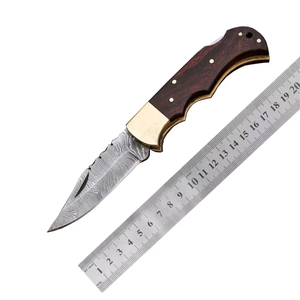Couteau de poche artisanal LEGACY BLADES en acier Damas, manche en bois, lame à pointe tombante, pour la chasse, la survie en extérieur, pliable, OEM, industriel - Product Image 1
