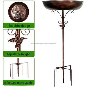 Bain d'oiseaux décoratif en métal pour jardin avec support élégant, résistant à la rouille, durable, pour usage extérieur, bassin d'eau adapté aux oiseaux. - Product Image 1