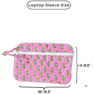 Housse pour ordinateur portable en coton matelassé et rembourré, avec fermeture éclair, plusieurs poches, écologique, imprimé à la main, douce pour la peau, portable - Product Image 6