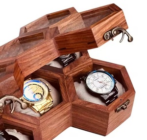 Hexa Time Vault Royal Hexagon Wooden Watch <b>Box</b> with 5-Slot Jewelry <b>Storage</b> Organizer for Prestige Watches - Product Image 4