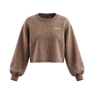 Sweat-shirt court personnalisé pour femme, finition délavée, manches bouffantes, pull-over - Product Image 3