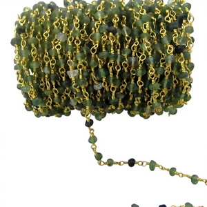 Chaîne perlée serpentine : Chaîne de chapelet à facettes rondes de 3-4 mm - 3 pieds - Product Image 4