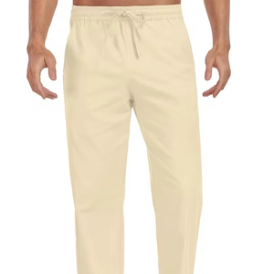 Pantalon décontracté personnalisé pour homme en polyester, coupe droite, couleur unie, avec cordon de serrage, taille mi-haute - Product Image 1