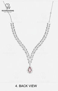 Elegant V shaped diamond <b>necklace</b> premium 18K white gold marquise round lab grown diamonds pear shaped pink pendant timeless lux - Product Image 5