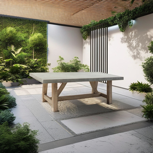 Custom Eco-Friendly Lightweight Grey Traditional Dining <b>Table</b> Vietnam Factory Wood Base Water Resistant Concrete Top <b>Outdoor</b> - Product Image 1