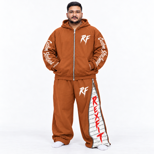 Ensemble de survêtement en molleton pour homme Rexfit Sports, coupe décontractée, veste zippée, design personnalisé, pantalon à bas large, streetwear graphique, ensemble deux pièces - Product Image 2