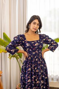 Robe midi à imprimé floral, col carré, manches 3/4, coupe évasée, tissée, décontractée, été, pour femme, respirante, coupe ample, avec poche, élégante - Product Image 3