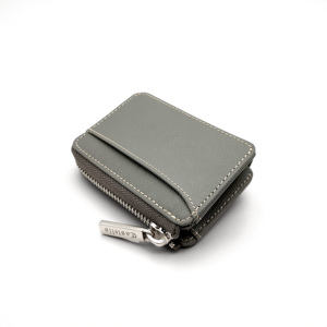 Porte-cartes utilitaire à fermeture éclair en cuir Saffiano de luxe Castello hautement recommandé, polyester noir, brun foncé, gris - Product Image 3