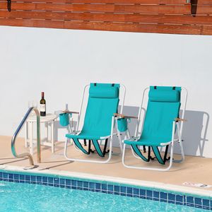Set di 2 Sedie da Spiaggia Pieghevoli Resistenti per Adulti, 4 Posizioni, Portatili, con Poggiatesta e Portabicchieri, in Legno - Product Image 6