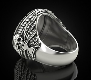 Bague en argent sterling 925 oxydé noir avec crâne Gemini Memento Mori - Product Image 2