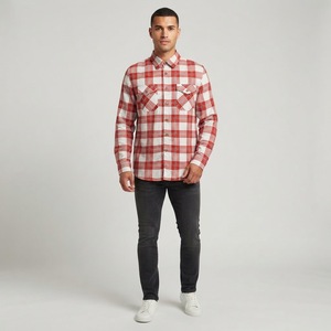 Chemise décontractée à manches longues pour homme, à carreaux rouges et blancs, col boutonné, 100% coton respirant, chemise en flanelle tissée pour l'automne - Product Image 4