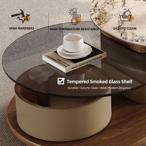 Juego de Mesa de Centro Redonda de Madera con Ruedas Giratorias y Espacio de Almacenamiento - Product Image 6