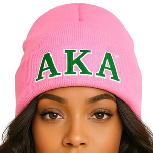 AKA Pink Beanie Embroidered Knit <b>Hat</b> <b>Warm</b> Winter Cap Stylish Streetwear Fashion Accessory Comfortable Fit - Product Image 2