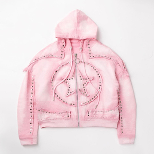 Custom <b>Rhinestone</b> Streetwear 400 GSM Zip up Tracksuit Jogger Sweat Suit Jogger Double Waist Flared Sweatpants and Hoodie Set - Product Image 2