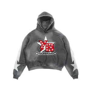 Sudadera con capucha extragrande de marca privada, estilo vintage lavado, con estampado gráfico de estrellas, unisex, de tejido grueso, corte holgado y con capucha tipo máscara. - Product Image 1