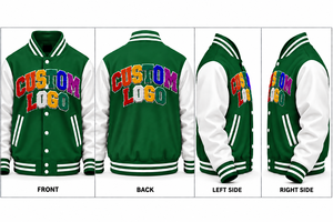 Custom Logo Varsity <b>Jacket</b> <b>Men</b> Green <b>White</b> Embroidered Letter Front Design Regular Fit Autumn Wear Preppy Style - Product Image 5