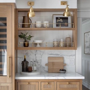 Elegant Floating <b>Shelf</b> with <b>Gold</b>-Metal Accents | Teak Wood | Wholesale - Product Image 3