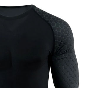 Rashguard de fitness élastique à manches longues respirant en Spandex/Nylon, personnalisable avec logo imprimé, protection corporelle, grandes tailles pour hommes - Product Image 3