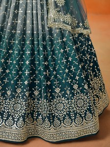 <span class=keywords><strong>Robe</strong></span> de <span class=keywords><strong>demoiselle</strong></span> <span class=keywords><strong>d</strong></span>'<span class=keywords><strong>honneur</strong></span> en organza turquoise brodé, style lehenga, avec crop top et dupatta, col en V, coupe trapèze, longueur ras du sol, séchage rapide, dos nu - Product Image 6