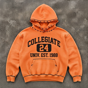 Sweat-shirt à capuche personnalisé pour homme, épais, effet vintage et vieilli, avec imprimé graphique universitaire, en polaire, pour l'hiver et le streetwear - Product Image 1