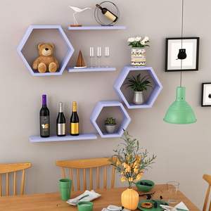 Étagères murales flottantes en bois pour salon, ensemble de 6 étagères hexagonales pour photos, plantes et décoration murale en nid d'abeille - Product Image 2