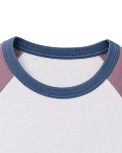 เสื้อยืดแร็กแลนสีชมพูอมเทาและสีน้ำเงินเดนิมแบบสั่งทำพิเศษสำหรับผู้หญิง คอกลม แขนสั้น ผ้าฝ้ายผสมเนื้อนุ่ม แฟชั่นฤดูร้อน - Product Image 6