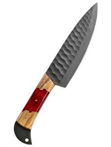Cuchillo de Cocina Artesanal de Acero Forjado a Mano con Mango Híbrido de Madera y Resina Carmesí - Product Image 5