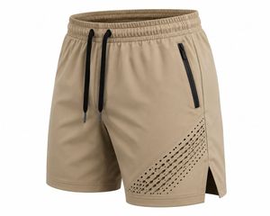 Shorts de sport pour homme, couleur unie, respirants, séchage rapide, avec poches zippées, taille à cordon de serrage, taille mi-haute, 100% polyester - Product Image 3