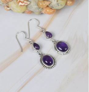 Pendientes Colgantes de Plata de Ley 925 con Doble Amatista Natural, Hechos a Mano, con Forma de Pera, Venta al por Mayor - Product Image 2