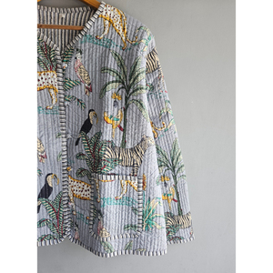 เสื้อแจ็คเก็ตบอมเบอร์ผ้าฝ้ายพิมพ์ลายแบบควิลท์  แบบสองด้านใส่ได้  เสื้อคลุมกันหนาวน้ำหนักเบาสำหรับผู้หญิง  เสื้อแจ็คเก็ตควิลท์ ของขวัญสำหรับเธอ - Product Image 3