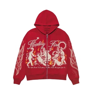 Sudadera con Capucha Estampada con Fuego Flotante, Unisex, Estilo Urbano Oversize, Diseño de Ángel de Llama Negra, Impresión por Sublimación, Corte Regular - Product Image 3