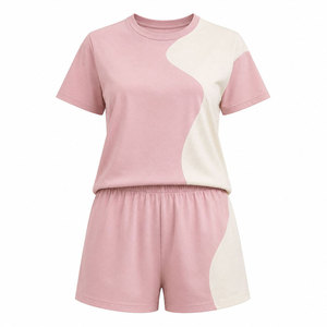 Suministro directo de fábrica, conjuntos de camisetas y pantalones cortos para mujer, ropa al por mayor a precio económico, conjunto de 2 piezas de algodón para mujer. - Product Image 1