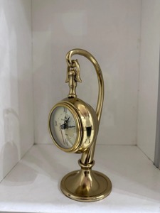 Traditional Brass <b>Desk</b> <b>Clock</b> Circular Design Quartz Movement Battery Operated Silent Non Ticking Hourly Chiming - Product Image 4