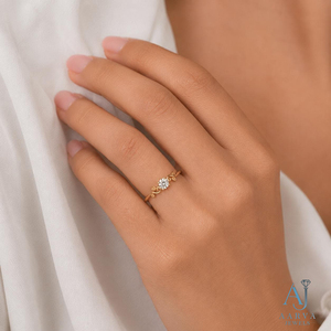 แหวนมอสซาไนต์สีทอง แหวนหมั้นทรงกลม ลายใบไม้ เครื่องประดับเจ้าสาว - Product Image 6