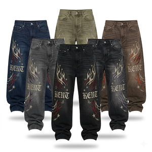 กางเกงยีนส์เดนิมทรงหลวมสไตล์วินเทจสำหรับผู้ชาย น้ำหนัก 13 ออนซ์ ผ้ายีนส์ฟอกสีแบบ Stone Washed  ปักลาย สตรีทแวร์ ทรงหลวม ใส่สบาย สำหรับฤดูใบไม้ผลิ รับผลิตแบบ OEM ODM - Product Image 1