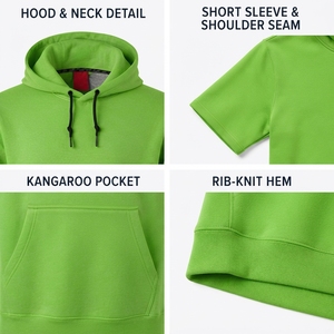 Sweat-shirt à capuche décontracté pour homme en molleton de coton à manches courtes, léger, pour l'extérieur, en coton mélangé basique - Product Image 3