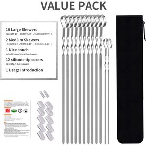Brochetas de Acero Inoxidable de 17 Pulgadas, Reutilizables, Planas y Largas, para Shish Kebab, para Asar a la Parrilla, Barbacoa, Herramientas para Barbacoa - Product Image 3