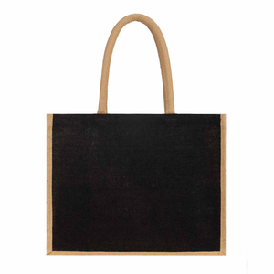 <b>Medium</b> Jute Shopping <b>Bag</b> With Top Handle For Groceries Reusable Tote Black And Natural Color - Product Image 3