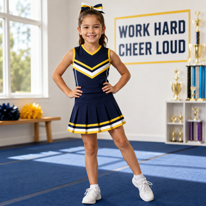 Uniformes de danse de cheerleading pour filles, imprimés par transfert thermique, avec crop top et short longs, service OEM en gros - Product Image 5