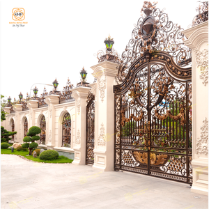 KHP High Quality Wrought Iron Security <b>Gates</b> Anti-Theft Eco-Friendly Antique Yellow Finish Large Driveway Double Entry Metal - Product Image 2