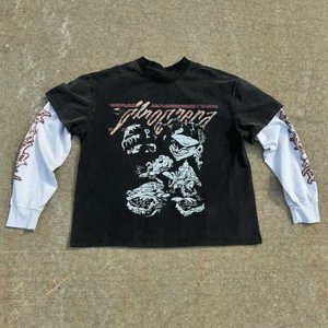 T-shirts manches longues streetwear personnalisé DTG imprimé graphique vintage Boxy surdimensionné double couche à manches longues - Product Image 4