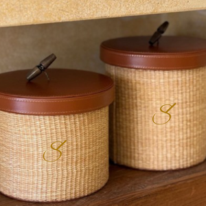 Handwoven Rattan <b>Storage</b> <b>Box</b> with <b>Brown</b> Leather Lid for Home Organization - Product Image 2