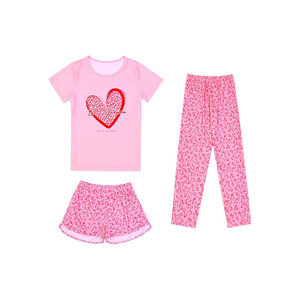 Conjunto de Pijama para Bebés Niñas con Estampado de Corazones Rosados, Camiseta y Pantalones Cortos, 95% Algodón, Transpirable, Ropa de Dormir para Verano y Otoño, Cuello Redondo, Manga Corta - Product Image 1