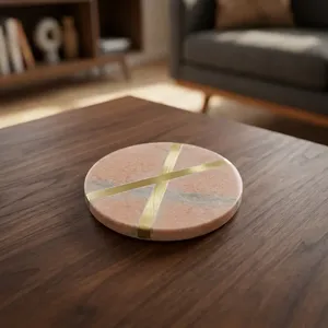 Export Quality Round <b>Marble</b> <b>Coaster</b> Set Premium Natural Stone Drink <b>Coasters</b> Durable Waterproof Heat Resistant for Home Office - Product Image 5