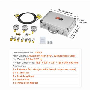 Set di Manometri Idraulici per Escavatore 250/400/600 bar, 3 Manometri e 9 Raccordi di Prova con 3 Tubi di Prova per Iniettori Common Rail - Product Image 3