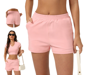 Pink High Waist Elastic Shorts Pockets Casual Knitted <b>Women's</b> Shorts Print Breathable Skinny Fit Spandex/Polyester Eco-Friendly - Product Image 1