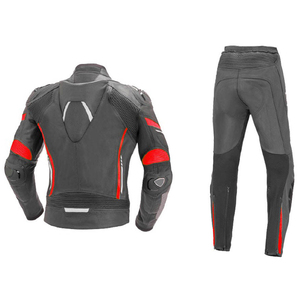 Men's Black Red Leather <b>Motorcycle</b> <b>Jacket</b> And Pants Set Full Sleeve Windproof All Seasons Racing Wear - Product Image 4
